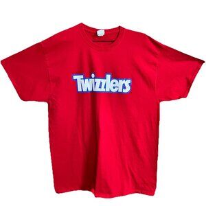 Mens Red Twizzlers T Shirt Fruit of The Loom Size XL Crew Neck 100% Cotton